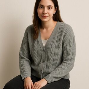 Ardene Chunky Cable Knit Cardigan Gray Prep Preppy Sz XL Minimalist Capsule